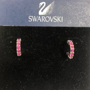 Swarovski Pink Pierced Earrings. Small half hoop.